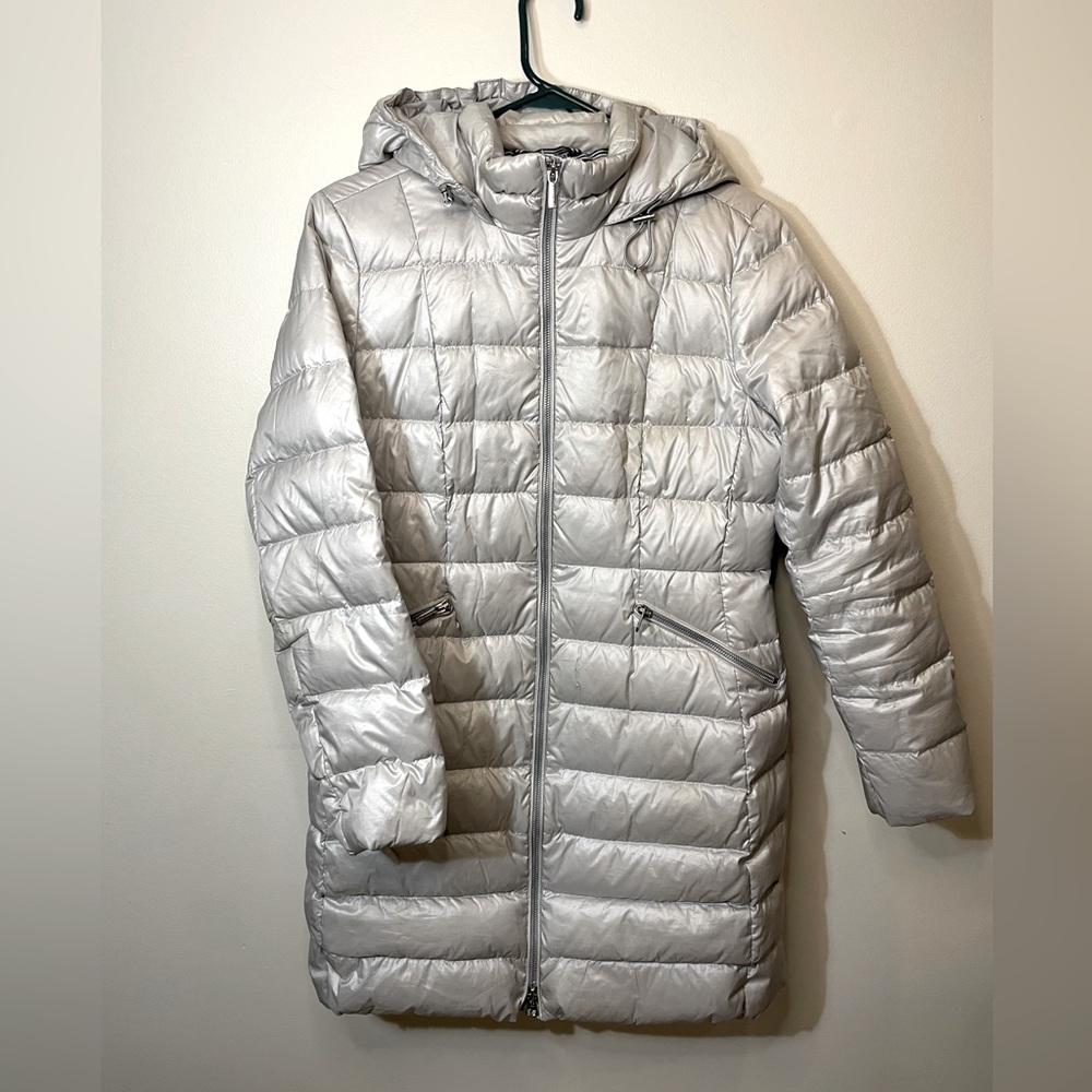 Lands and down winter coat, silver size small